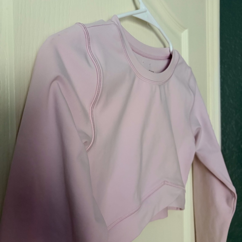 L*Space Active Light Pink Peony Aim High Crop Long Sleeve Athletic Top, Small - Picture 5 of 13
